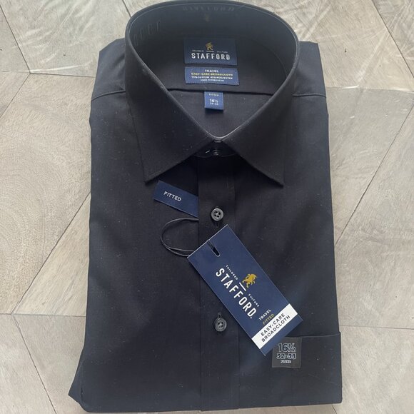 NEW Men's Black Long Sleeve Shirt - SZ: 16 1/2 32-33 - Stafford Brand - Picture 1 of 2